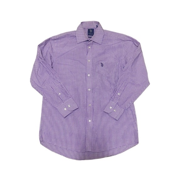 US Polo Assn Men’s Regular Fit Long Sleeve Purple Checkered Shirt Sz M 15-15.5 - Picture 1 of 4
